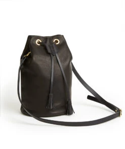 Drawstring Bag With 2 Way Shoulder Strap - L / Black - (ki:ts)
