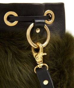 Drawstring Shearling Bag With 2 Way Shoulder Strap - L / Olive Shearling & Black - (ki:ts) -Ki:ts Shop Bag 1 10