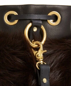 Drawstring Shearling Bag With 2 Way Shoulder Strap - L / Brown Shearling & Black - (ki:ts) -Ki:ts Shop Bag 1 10 f530ea2e acd4 47bc 8619 7196b4b9595b