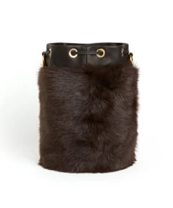 Drawstring Shearling Bag With 2 Way Shoulder Strap - L / Brown Shearling & Black - (ki:ts) -Ki:ts Shop Bag 1 3 96bc683f 69ad 4c52 8c5f 610352eee4a4