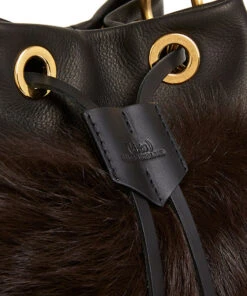 Drawstring Shearling Bag With 2 Way Shoulder Strap - L / Brown Shearling & Black - (ki:ts) -Ki:ts Shop Bag 1 5 179cd47f 0245 443a a6a8 01b00006b09f