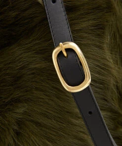 Drawstring Shearling Bag With 2 Way Shoulder Strap - L / Olive Shearling & Black - (ki:ts) -Ki:ts Shop Bag 1 6