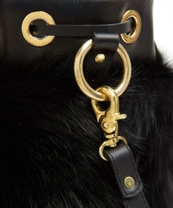 Drawstring Shearling Bag With 2 Way Shoulder Strap - L / Black Shearling & Black - (ki:ts) -Ki:ts Shop Bag 2 10