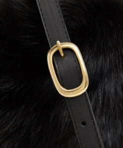 Drawstring Shearling Bag With 2 Way Shoulder Strap - L / Black Shearling & Black - (ki:ts) -Ki:ts Shop Bag 2 6