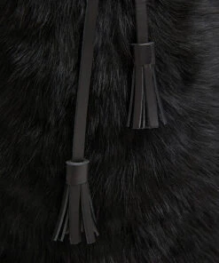 Drawstring Shearling Bag With 2 Way Shoulder Strap - L / Black Shearling & Black - (ki:ts) -Ki:ts Shop Bag 2 7