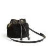 Drawstring Shearling Bag With 2 Way Shoulder Strap - S / Black Shearling & Black - (ki:ts)