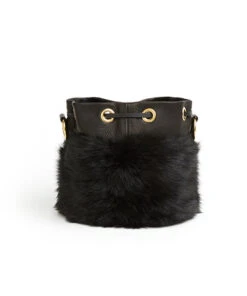 Drawstring Shearling Bag With 2 Way Shoulder Strap - S / Black Shearling & Black - (ki:ts) -Ki:ts Shop Bag 5 3