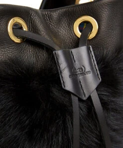 Drawstring Shearling Bag With 2 Way Shoulder Strap - S / Black Shearling & Black - (ki:ts) -Ki:ts Shop Bag 5 5