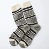 Multi Jacquard Crew Socks / Ivory & Black - ROTOTO
