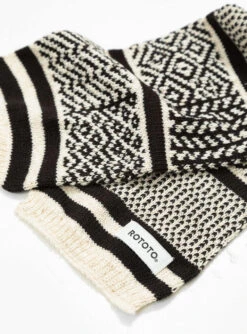 Multi Jacquard Sockstole Scarf / Ivory & Black - ROTOTO -Ki:ts Shop MultiJacquardSockstoleScarf black 03 H960