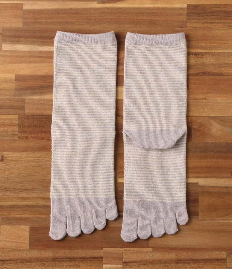 Organic Cotton Five Finger Border Socks Vegetable Dyeing / Lilac - Yu-ito 3 Organic Cotton Five Finger Border Socks Vegetable Dyeing / Lilac - Yu-ito