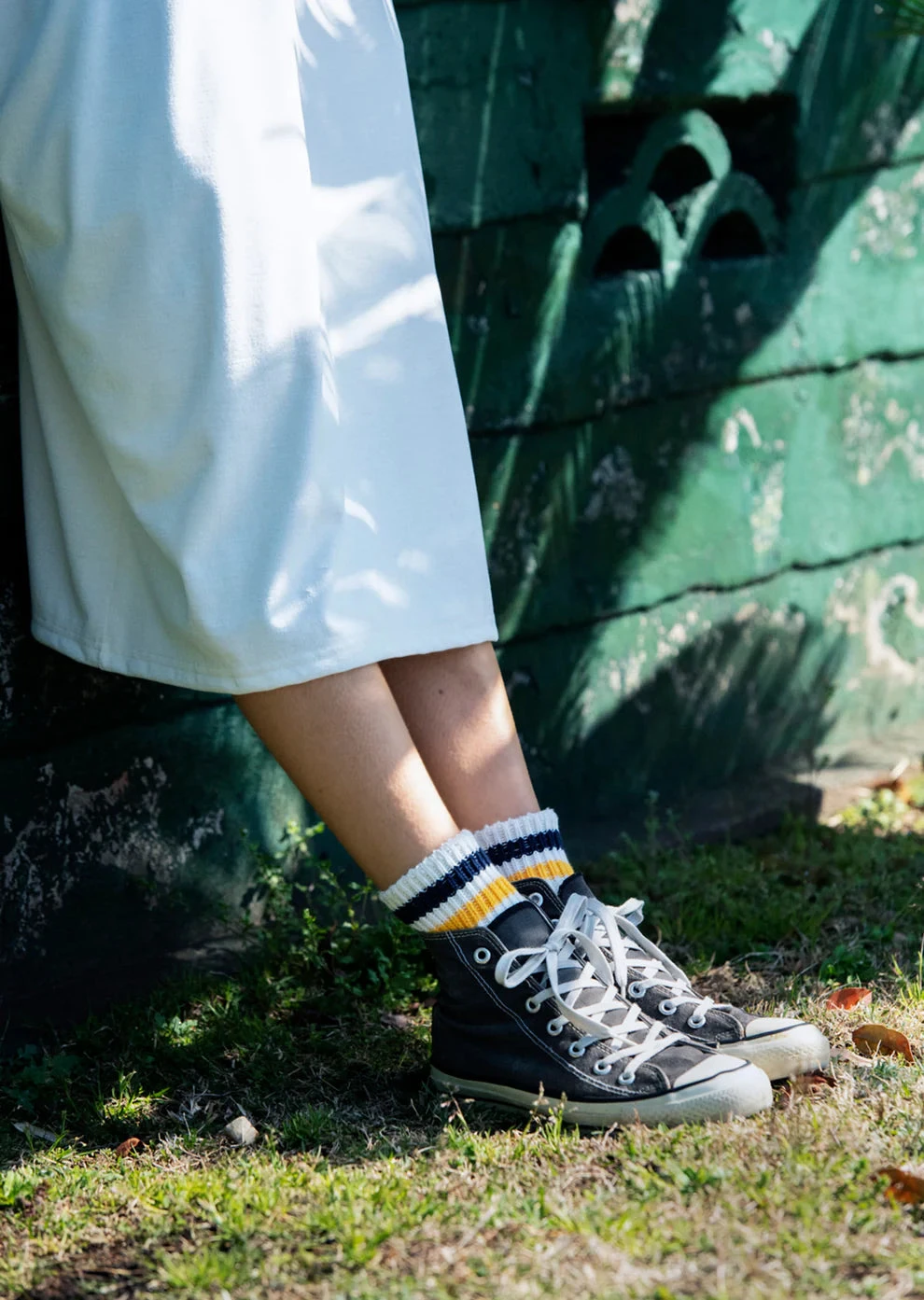 O.S. Ribbed Ankle Socks / White & Navy & Yellow - ROTOTO 4 O.S. Ribbed Ankle Socks / White & Navy & Yellow - ROTOTO - Image 2