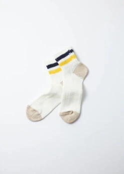 O.S. Ribbed Ankle Socks / White & Navy & Yellow - ROTOTO