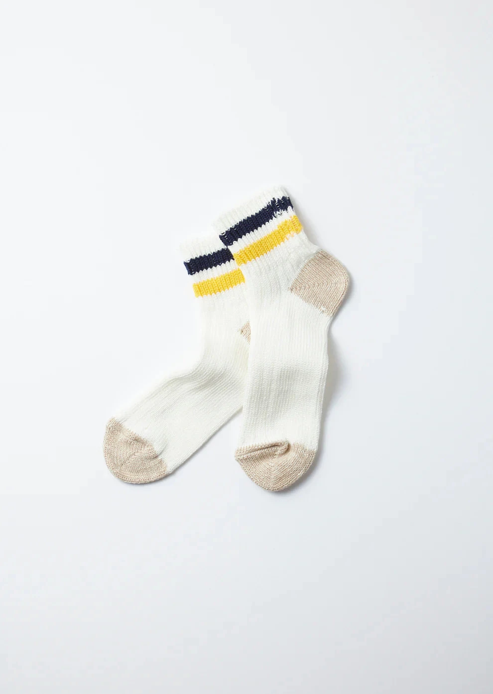 O.S. Ribbed Ankle Socks / White & Navy & Yellow - ROTOTO 3 O.S. Ribbed Ankle Socks / White & Navy & Yellow - ROTOTO