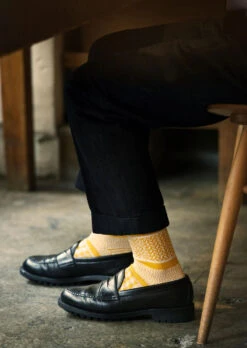 Multi Jacquard Crew Socks / Ivory & Yellow - ROTOTO -Ki:ts Shop R1337 yellow