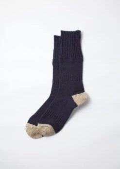 Guernsey Pattern Crew Socks / Navy & Mix Brown - ROTOTO