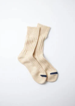 Chunky Ribbed Crew Socks / Raw Beige & D.Blue - ROTOTO