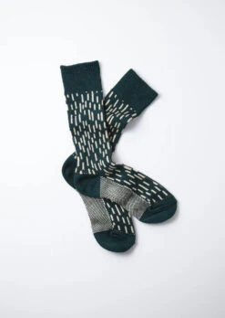Rain Drop Crew Socks / D.Green & Ivory - ROTOTO