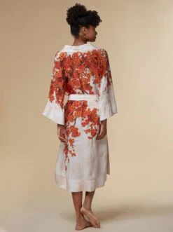 Alice - White / Silk Kimono Robe - KAYLL -Ki:ts Shop alicelongSilkflowerprintedkimonoluxuryresortwearorange8
