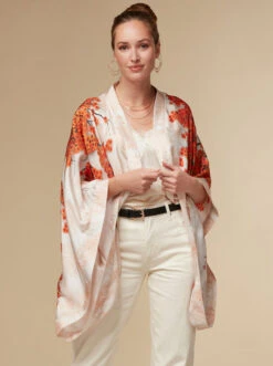 Alice - White / Silk Kimono Top - KAYLL -Ki:ts Shop alicetopSilkfloralprintedkimonoluxuryresortwearorange2 H960