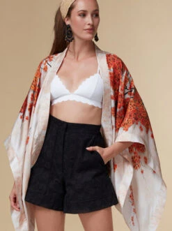 Alice - White / Silk Kimono Top - KAYLL -Ki:ts Shop alicetopsilkfloralprintedkimonoluxuryresortwearorange8 H960