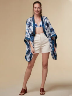 Florence - Blue / Silk Kimono Top - KAYLL -Ki:ts Shop kayllflorencesilkfloralprintedkimonotopluxuryresortwearblue7 H960