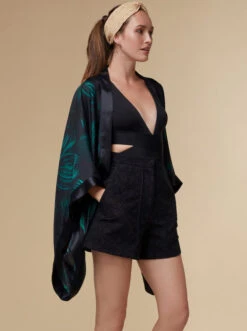 Kate - Black / Silk Kimono Top - KAYLL -Ki:ts Shop kayllkatesilkfloralprintedkimonotopluxuryresortweargreen10 H960