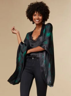 Kate - Black / Silk Kimono Top - KAYLL -Ki:ts Shop kayllkatesilkfloralprintedkimonotopluxuryresortweargreen1 H960