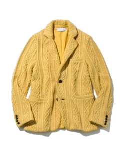 Men's Aran Cable Knit Jacket With Vintage Finish 20 / Mustard - Triaa